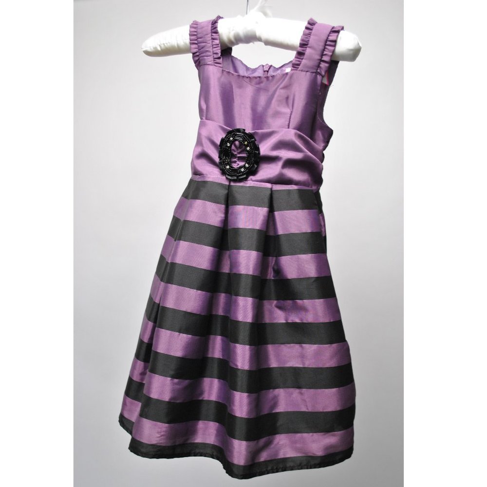 Mimi & Coco- Purple and Black Striped Silk Satin Dress Girls Size 3T